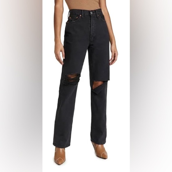 RE/DONE- Originals High Rise Loose in Washed Black w/ Rips- Size 28 - Picture 2 of 9